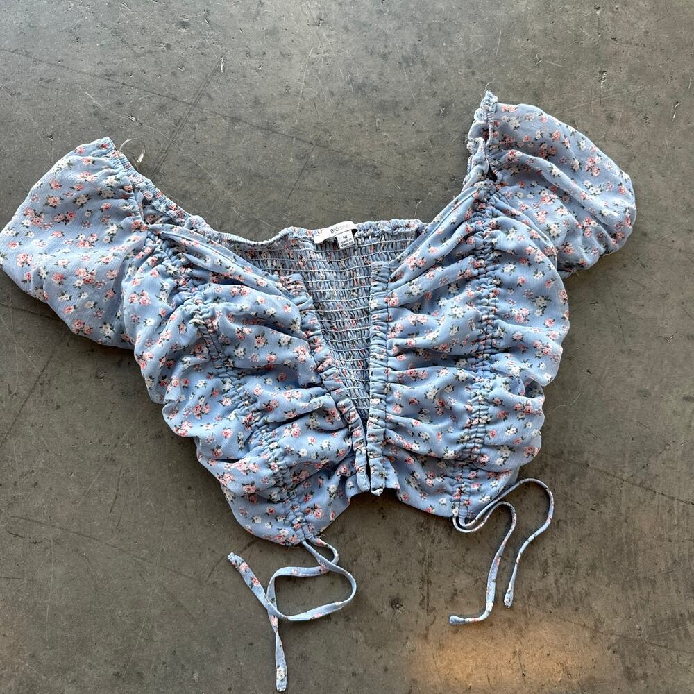 Vintage Y2k Mini Floral Corset Off Shoulder Periwinkle Mini Crop Blouse Medium